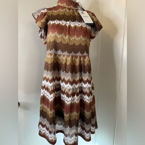 En Saison Zigzag Tiered Midi Dress — Brown, Rust & Cream NWT Sz XS